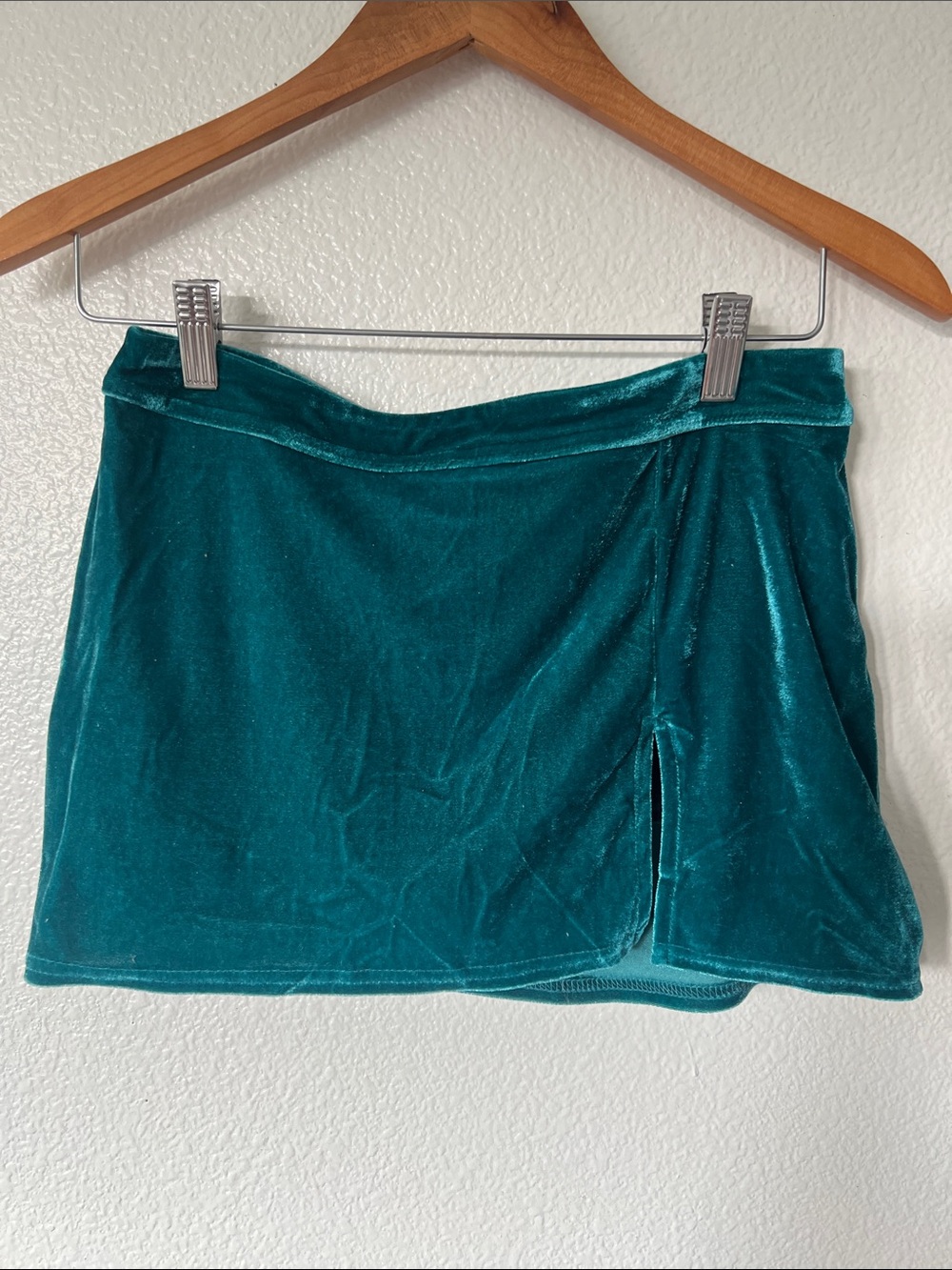 Urban Outfitters Teal Velvet Mini Skirt with Small Side Slit